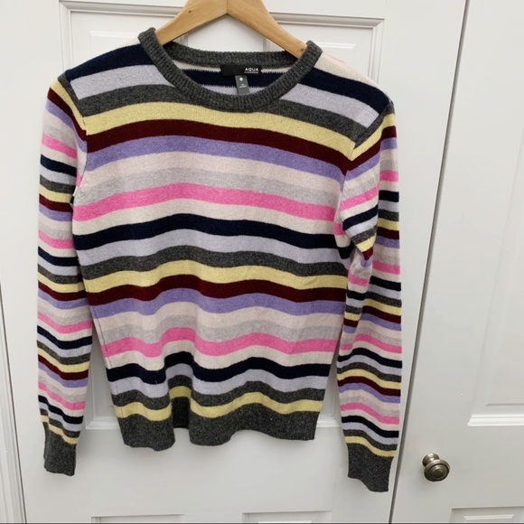 AQUA Cashmere Striped Cashmere Sweater - Picture 2 of 6